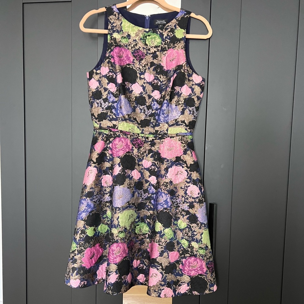 Tahari ASL Black Floral Mini Dress